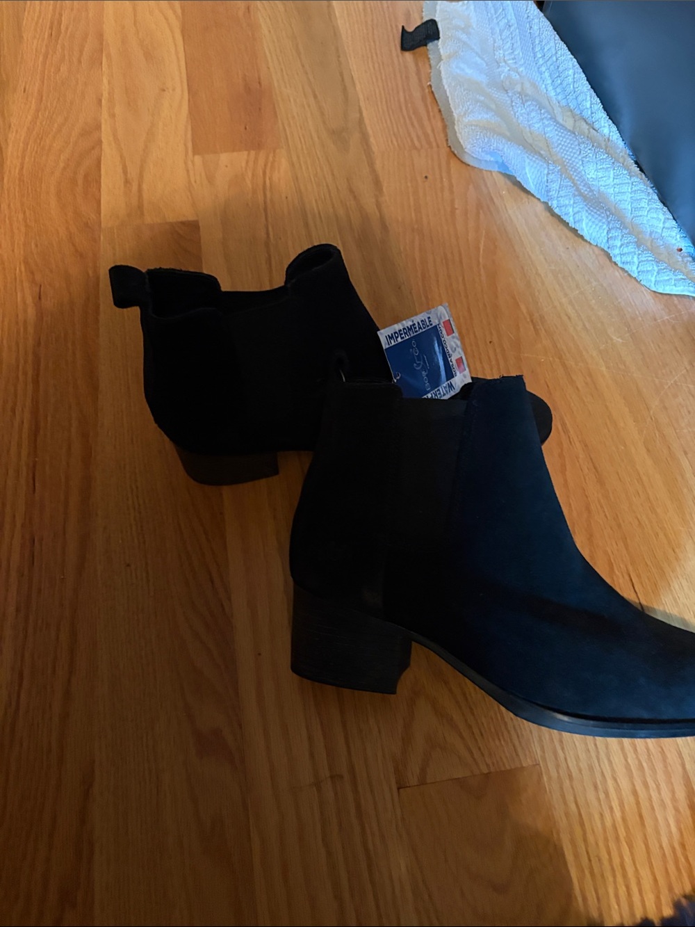 Bos. & Co. Black Suede Ankle Booties with Low Block Heel NWT